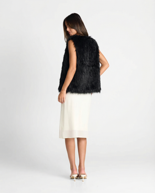 Thea | Faux Fur Vest Black Sleeveless