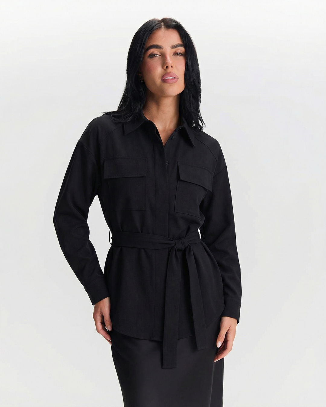 Greta | Smart Casual Longline Shirt Black