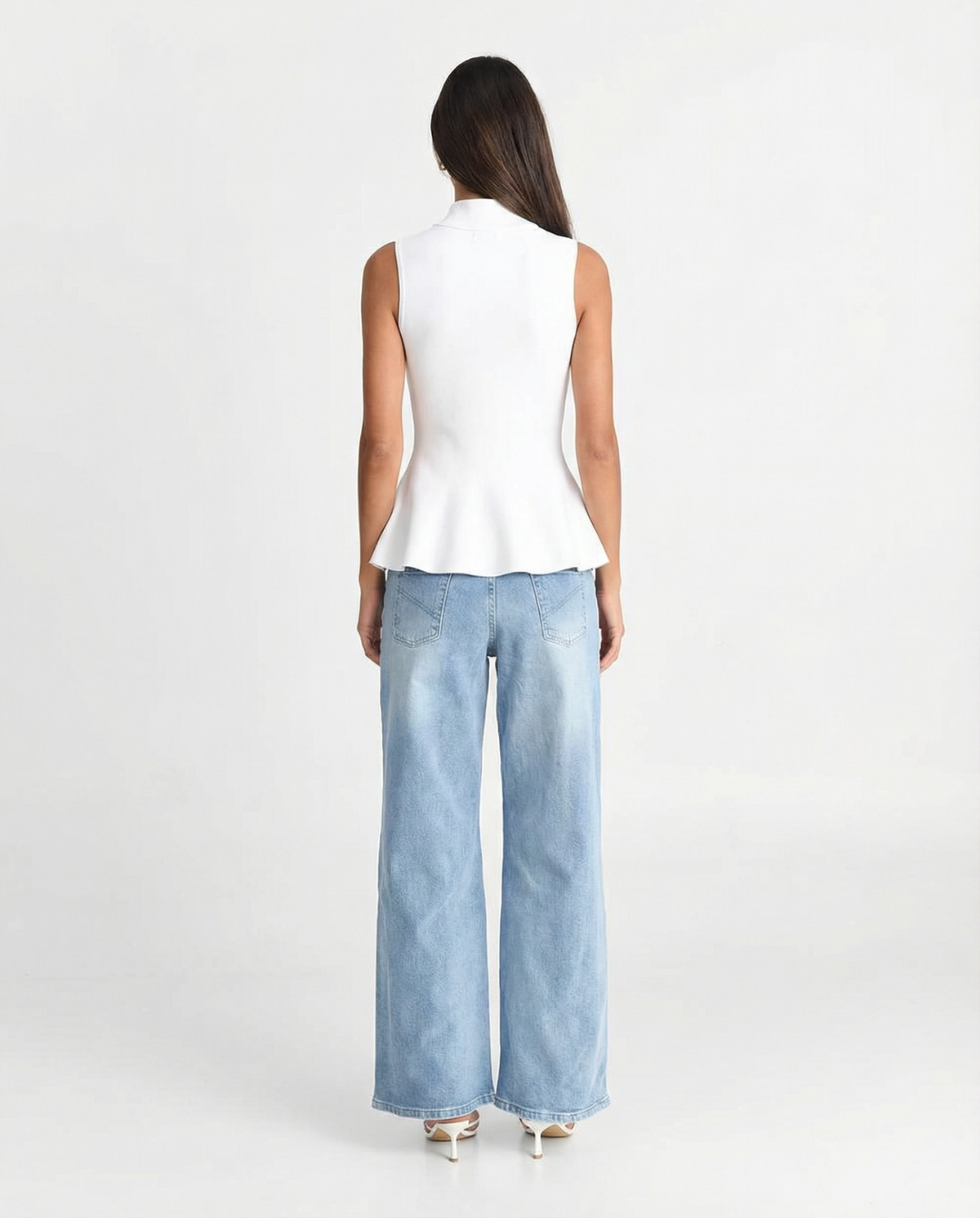 Bea | Sleeveless Button Front Cardigan White Collared Fitted