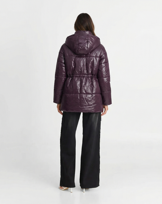 Mira | Winter Puffer Jacket Purple Hooded Quilted Long