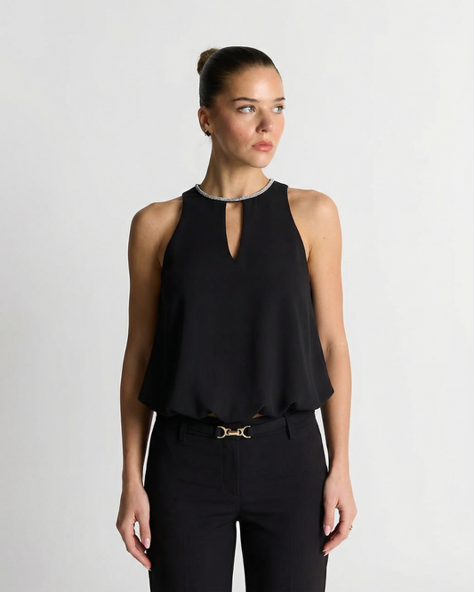 Romy | Elegant Halter Neck Top Black Keyhole Cut Out Sleeveless