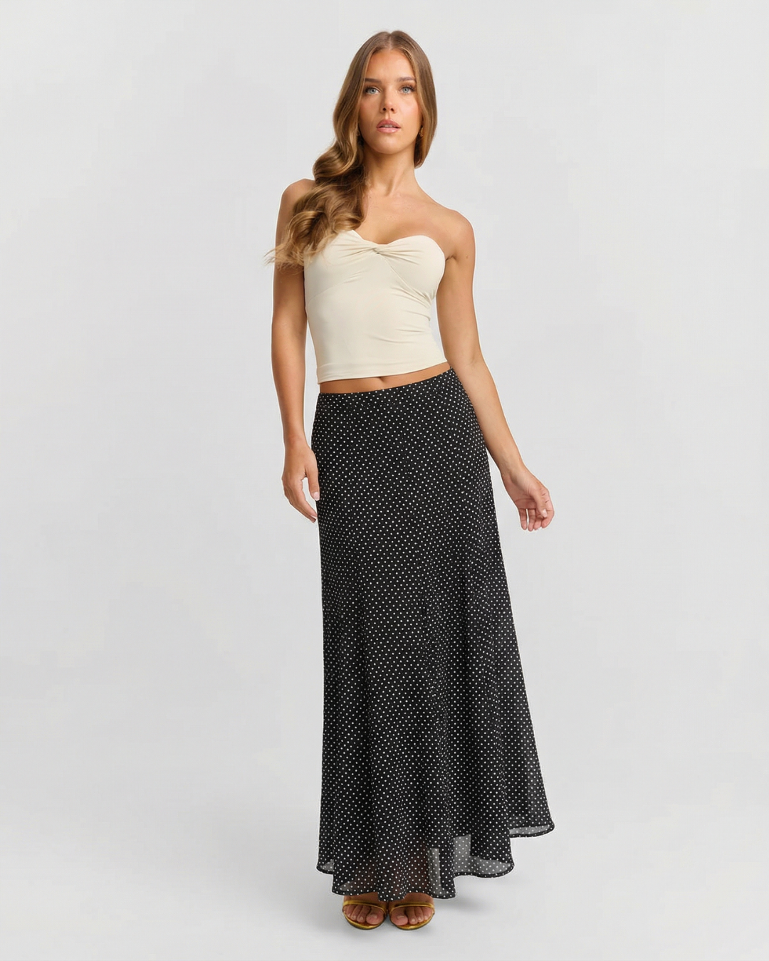 Briar | Elegant Maxi Skirt Black Polka Dot Chiffon Sheer Long