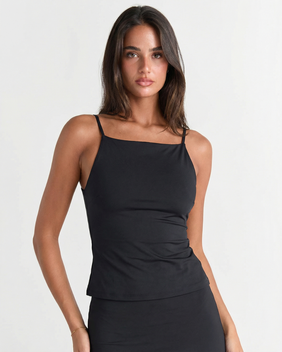Viola | Square Neck Cami Top Black Sleeveless Fitted