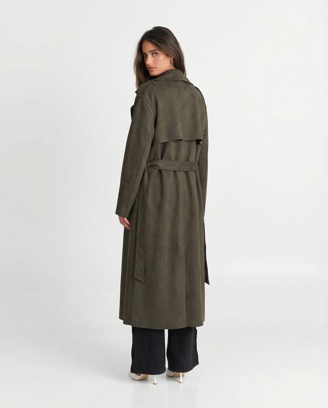 Darcy | Casual Double Breasted Longline Coat Khaki