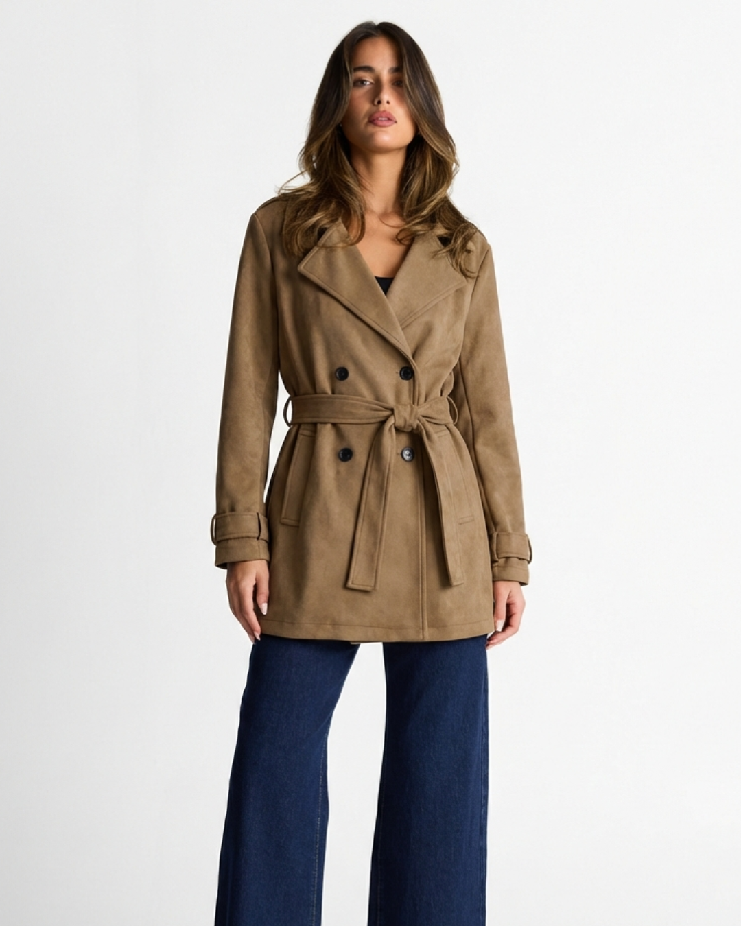 Isla | Elegant Belted Trench Coat Beige Long