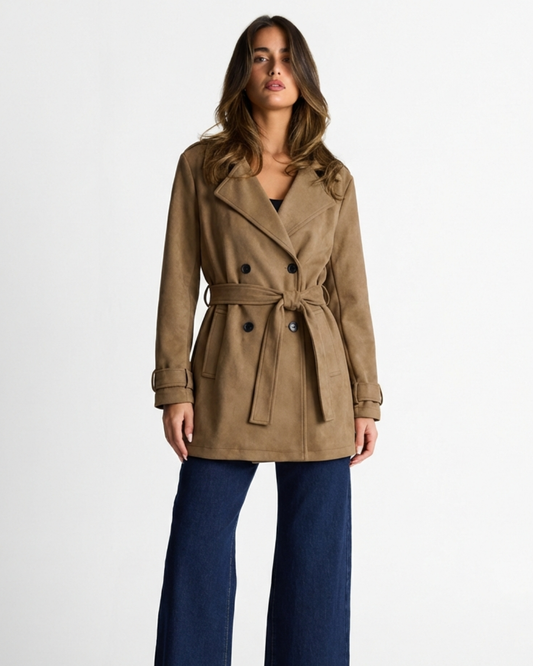 Isla | Elegant Belted Trench Coat Beige Long