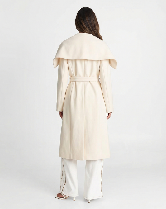 Ivy | Elegant Belted Coat Cream Longline Oversized Collar