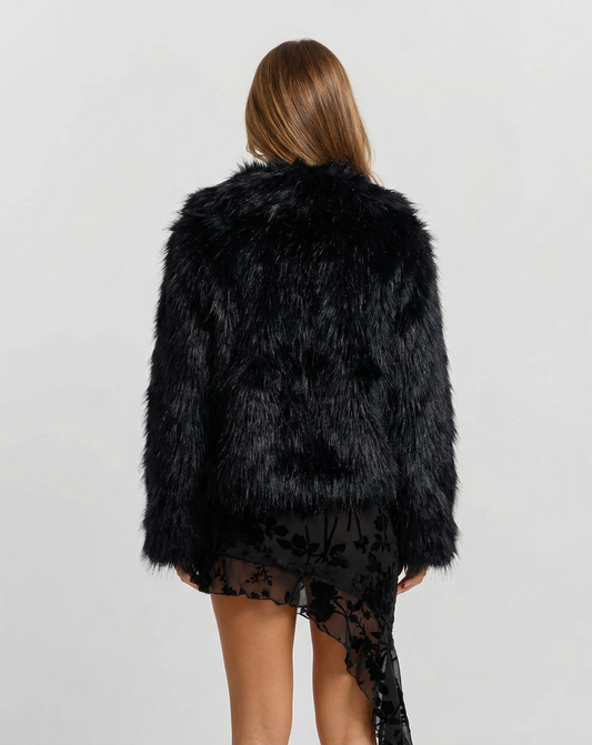 Lena | Casual Cropped Faux Fur Jacket Black