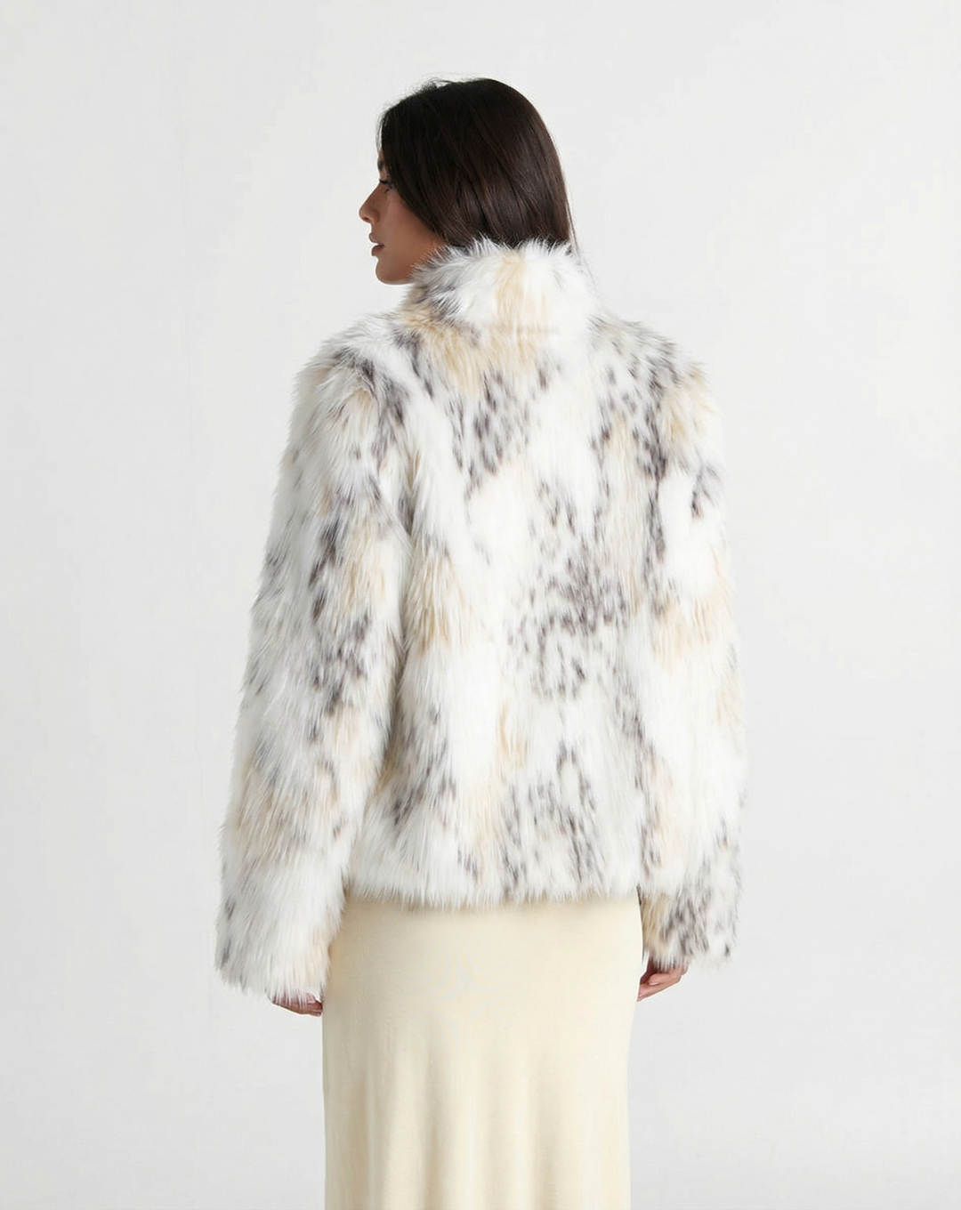 Vera | Faux Fur Jacket Cream Leopard Print Cropped