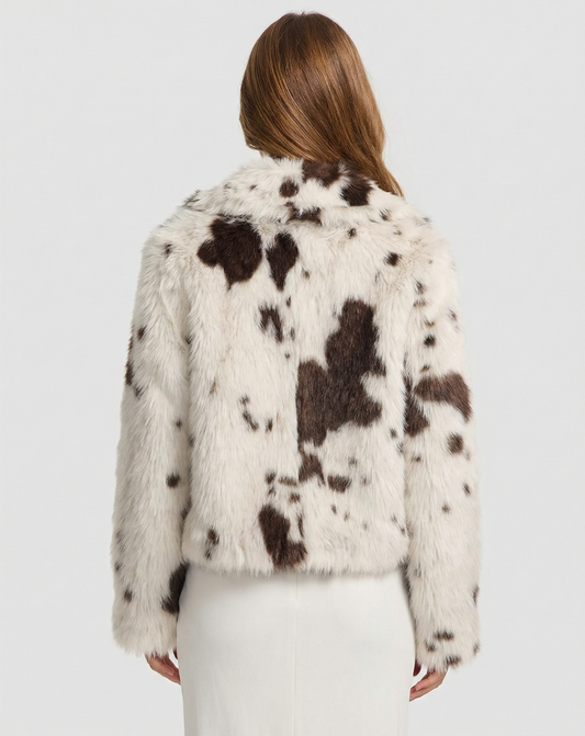Fleur | Winter Printed Faux Fur Jacket Cream