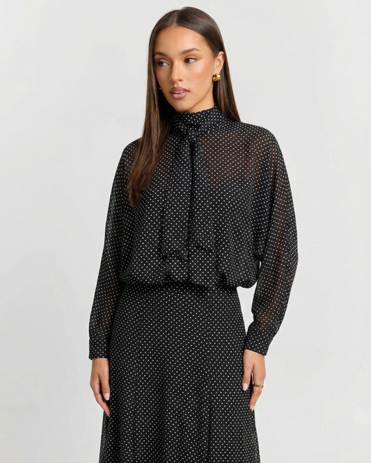 Sophie | Polka Dot Chiffon Tie Neck Set