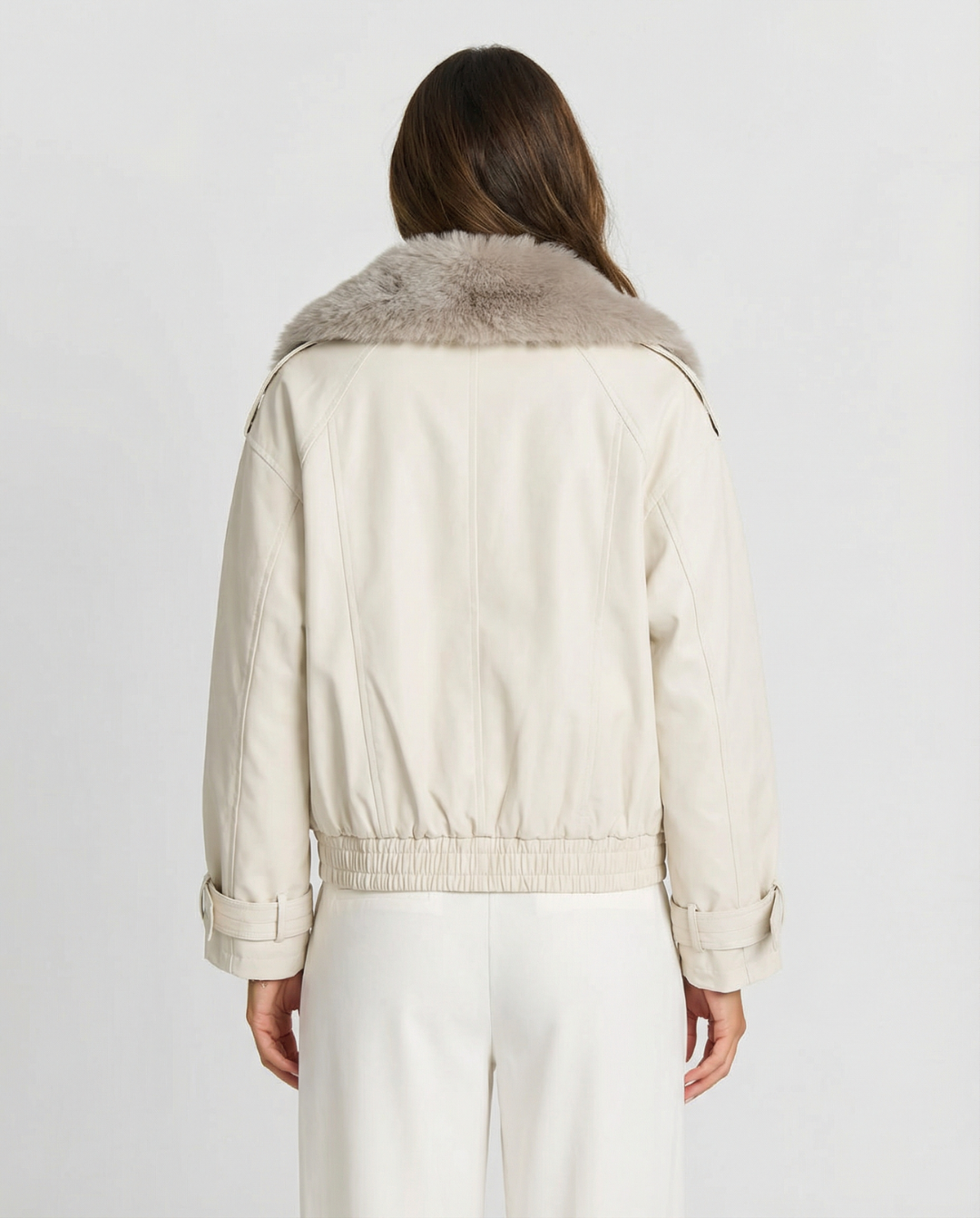 Ayla | Cream Faux Fur Collar Jacket Double Breasted Long