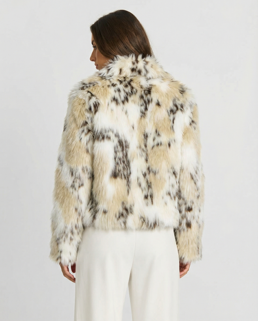 Faye | Leopard Faux Fur Coat Cream Short