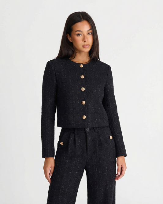Audrey | Black Bouclé Gold Button Jacket Co-ord