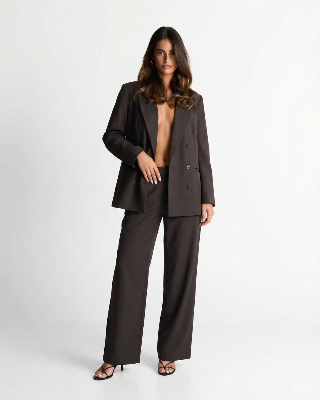 Vera | Smart Casual Oversized Blazer And Pants Set Black Double Breasted