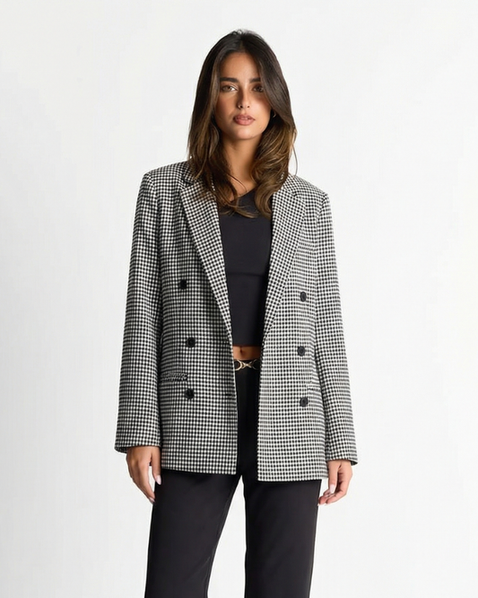 Margot | Houndstooth Double Breasted Blazer Black White