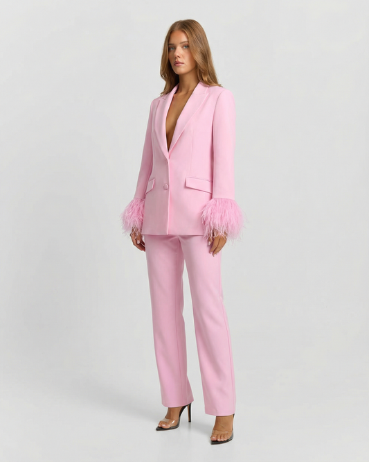 Rosie | Pink Feather Cuff Suit
