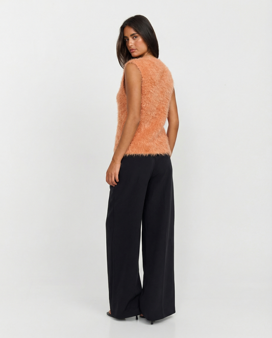 Thea | Fuzzy Knit Sweater Vest Peach Button Front