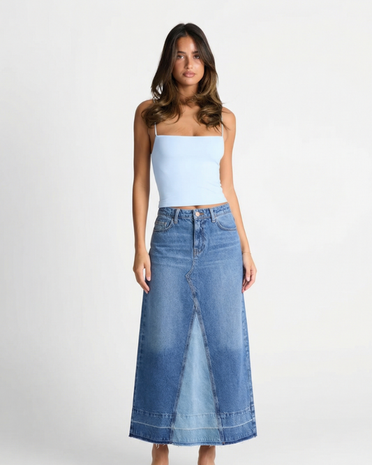 Vera | Maxi Skirt Denim Light Blue High Waisted A Line
