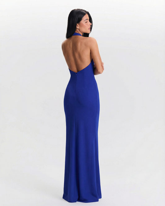 Hana | Elegant V Neck Maxi Dress Blue