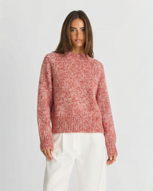 Margot | Cozy Heathered Knit Sweater Pink Crew Neck