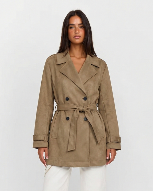 Camille | Belted Trench Coat Beige Double Breasted Long Sleeve