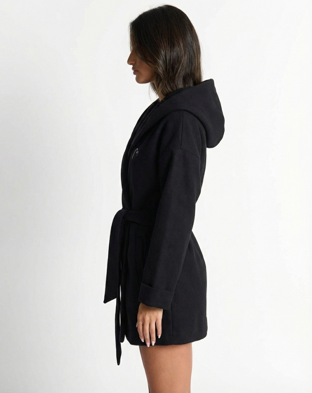 Margot | Oversized Blazer Black Hooded Belted Long Sleeve