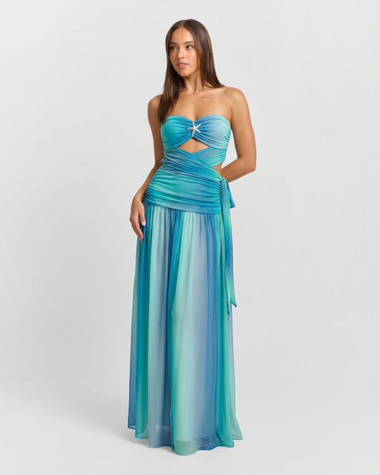 Penny | Summer Strapless Maxi Dress Blue