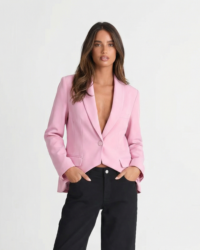 Margot | Cropped Blazer Pink Single Button Long Sleeve