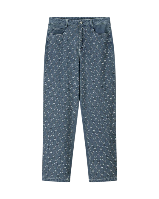 Vera | High Waisted Wide Leg Jeans Light Blue Embellished