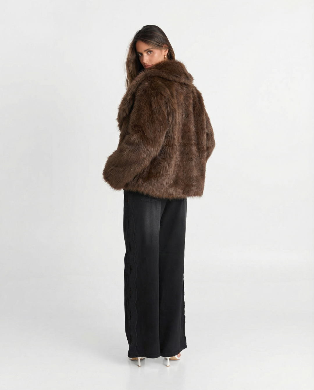 Suki | Winter Fluffy Faux Fur Coat Brown