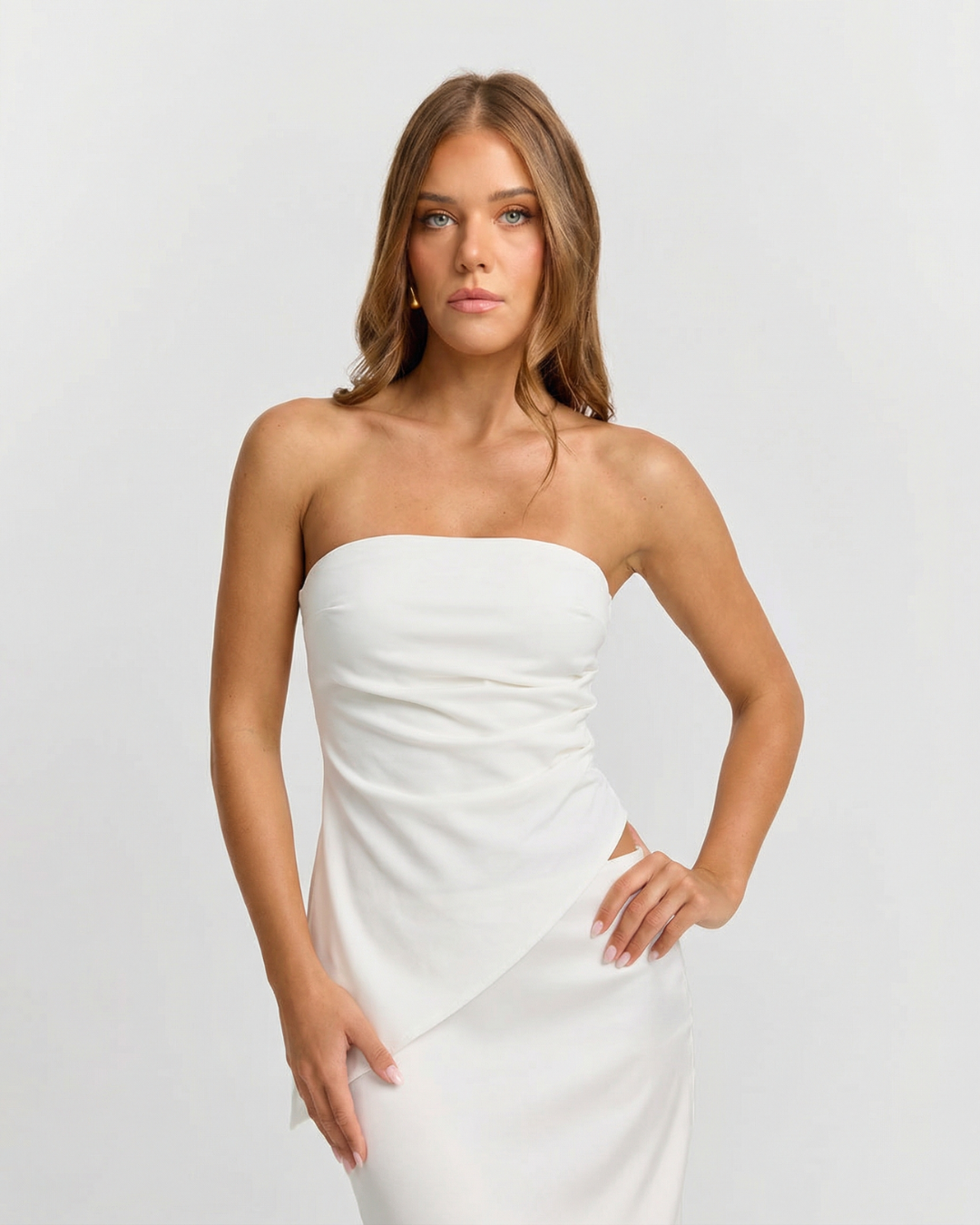 Vera | Strapless Tube Top White Ruched Fitted
