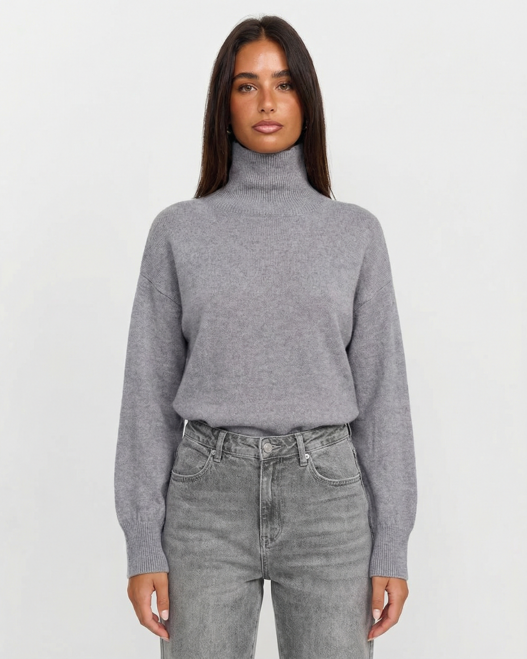 Mira | Turtleneck Sweater Gray Long Sleeve Oversized Relaxed