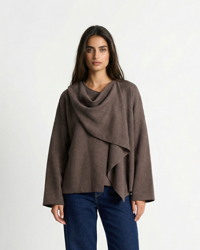 Margot | Oversized Cowl Neck Top Brown Long Sleeve