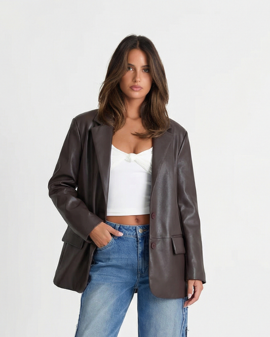 Zoe | Autumn Faux Leather Jacket Brown