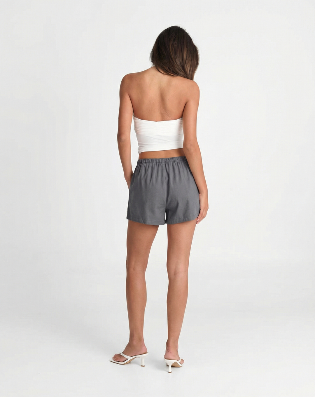 Thea | Cargo Shorts Gray Drawstring Pockets Cotton Relaxed