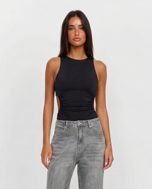 Wren | Casual Ruched Tank Top Black Fitted