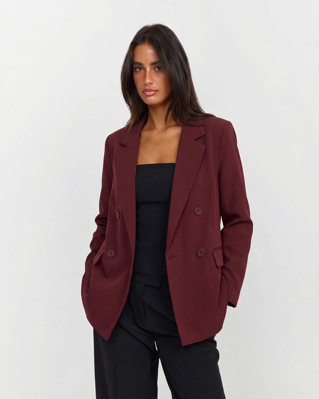 Thea | Oversized Double Breasted Blazer Burgundy