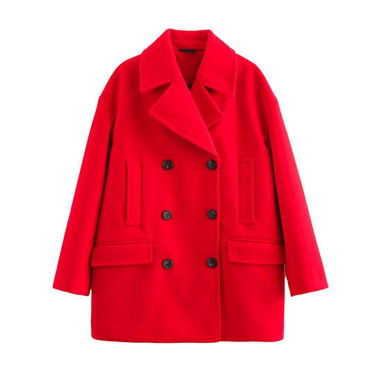 Lena | Double Breasted Coat Red Longline Oversized