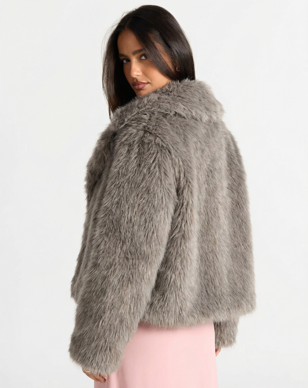 Wren | Winter Fluffy Faux Fur Coat Grey