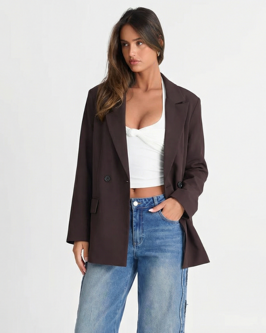 Thea | Oversized Blazer Brown Double Breasted