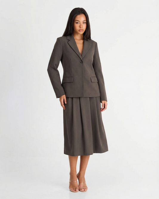 Clara | Dark Taupe  Midi Skirt Suit