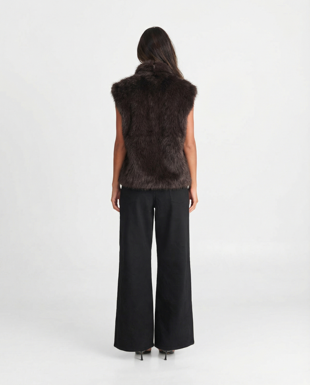 Margot | Faux Fur Vest Black Zip Up Collar