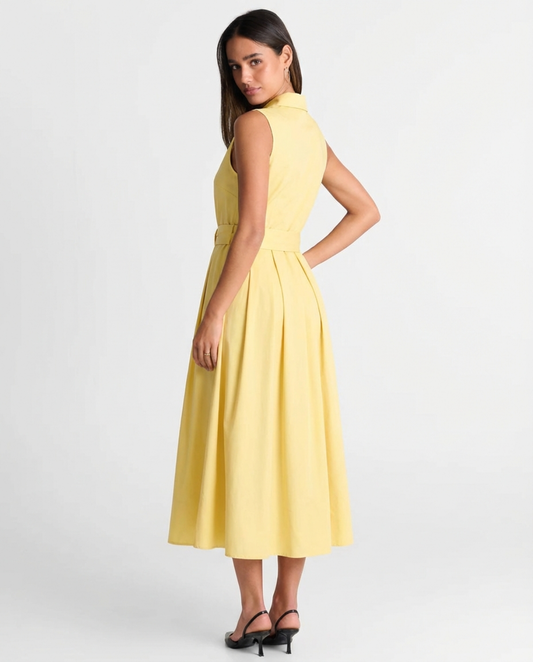 Daisy | Summer Belted Shirt Dress Yellow