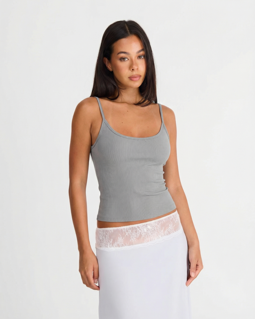 Maren | Everyday Cami Top Grey Ribbed Fitted