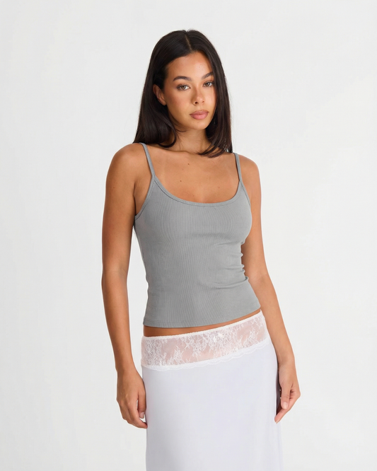 Maren | Everyday Cami Top Grey Ribbed Fitted