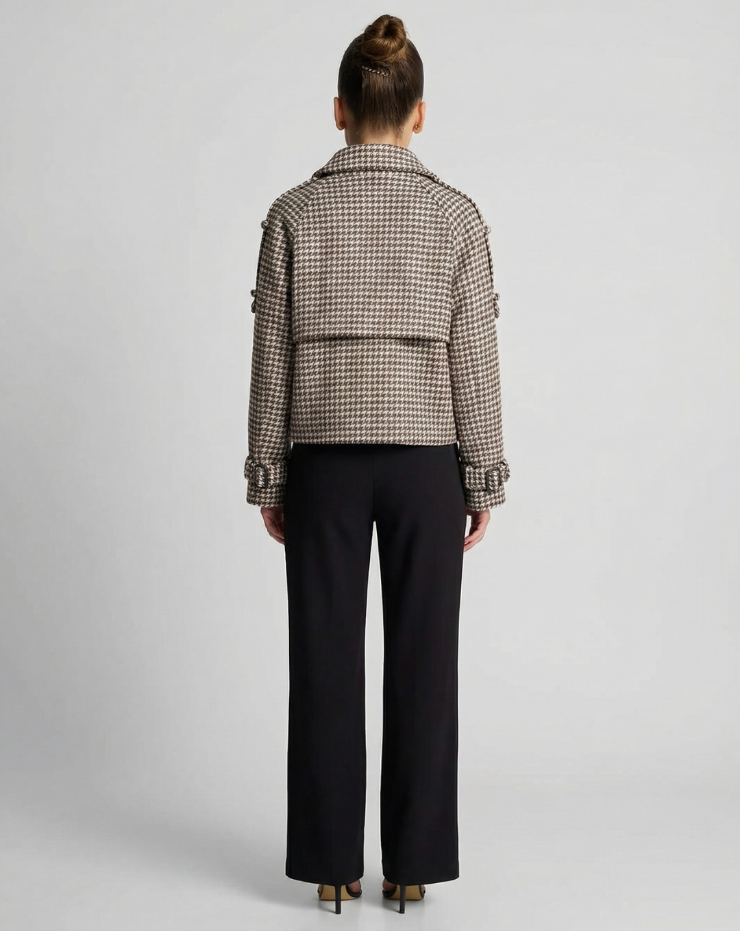 Stella | Autumn Houndstooth Blazer Brown Cropped Double Breasted