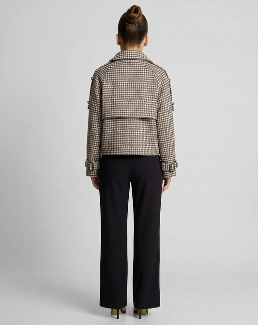 Stella | Autumn Houndstooth Blazer Brown Cropped Double Breasted