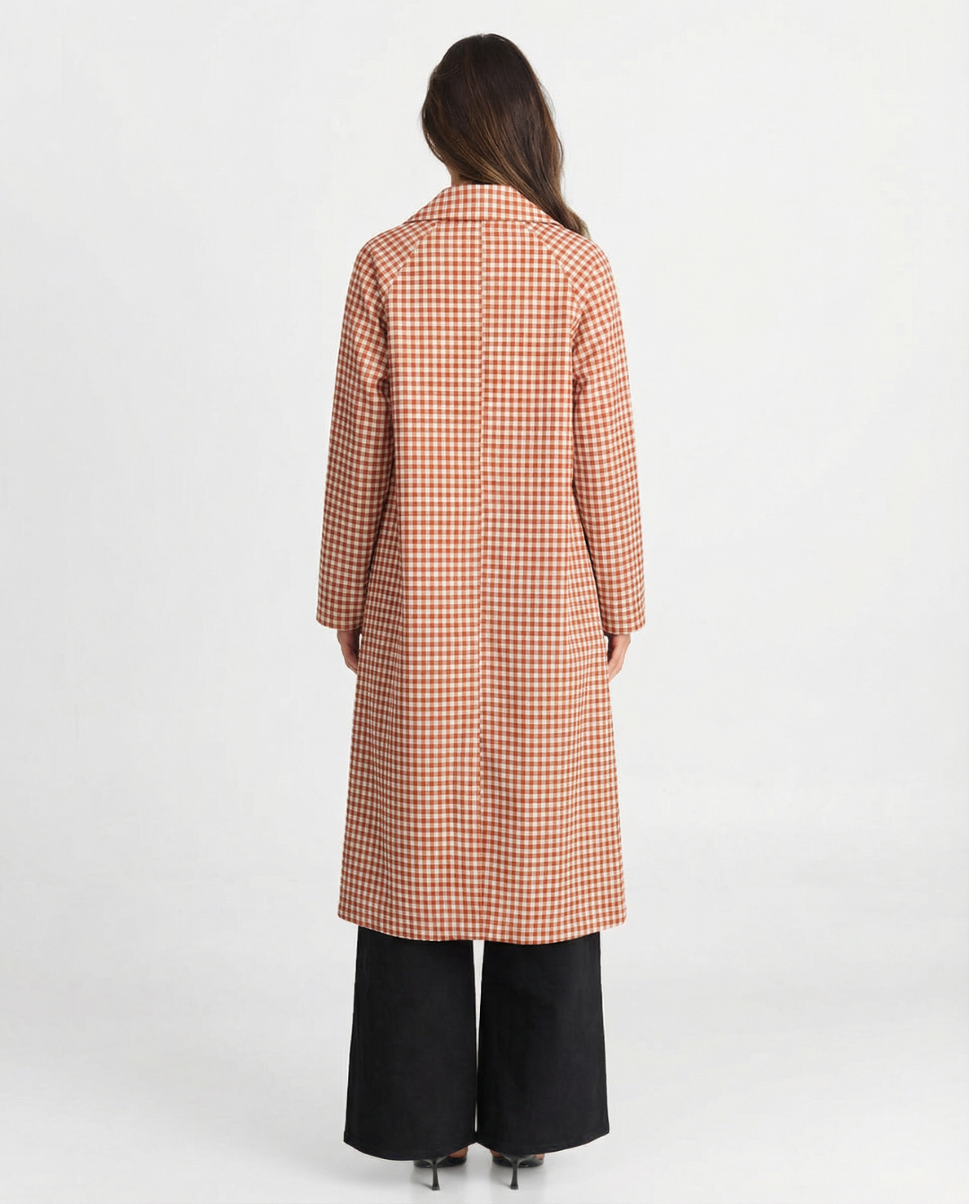 Zuri | Casual Checked Shirt Coat Brown White Long