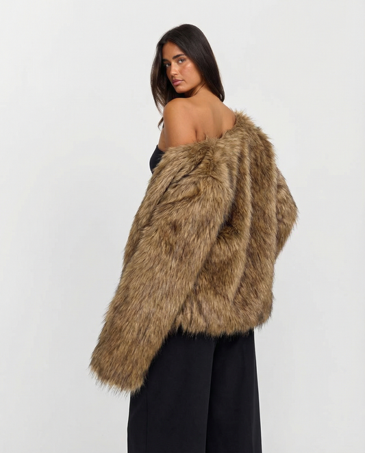 Vera | Cropped Faux Fur Jacket Tan Lightweight